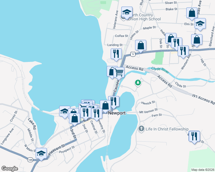 map of restaurants, bars, coffee shops, grocery stores, and more near in Newport