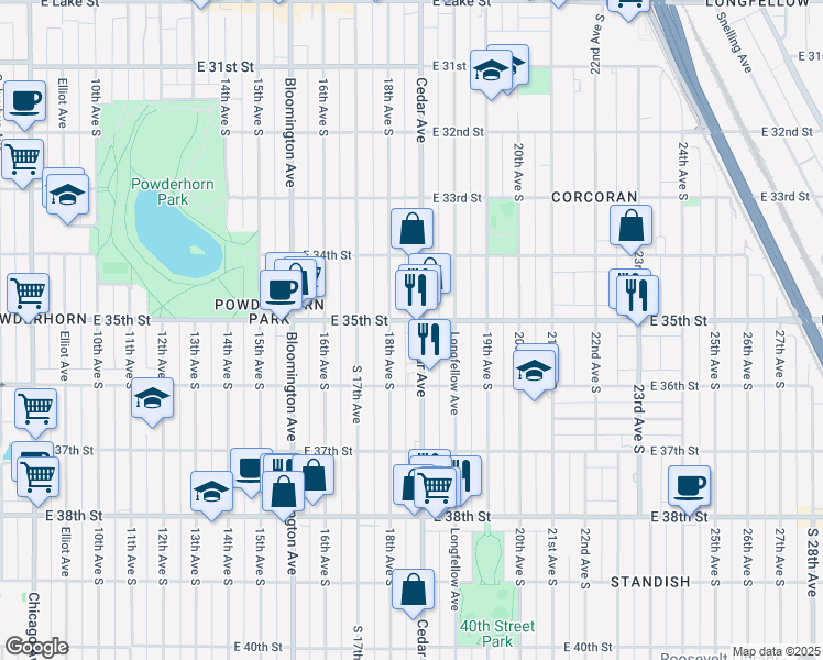 map of restaurants, bars, coffee shops, grocery stores, and more near in Minneapolis