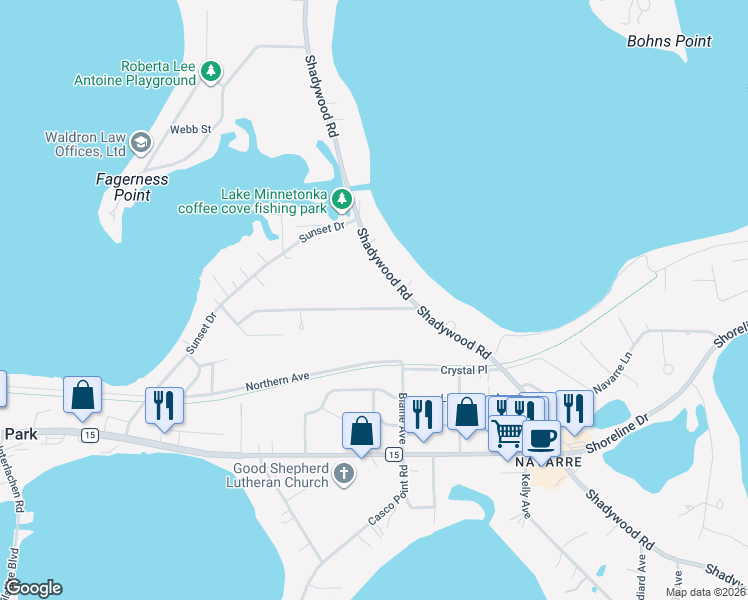 map of restaurants, bars, coffee shops, grocery stores, and more near 3660 Togo Road in Wayzata