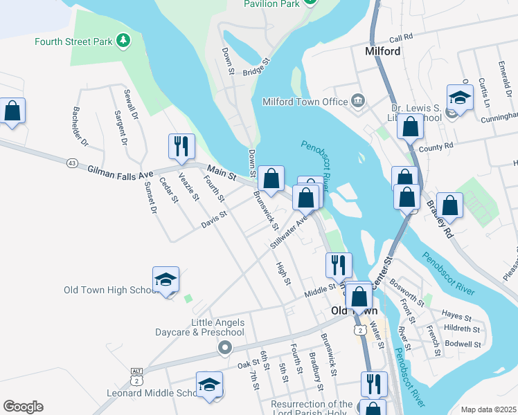 map of restaurants, bars, coffee shops, grocery stores, and more near 27 Brunswick Street in Old Town