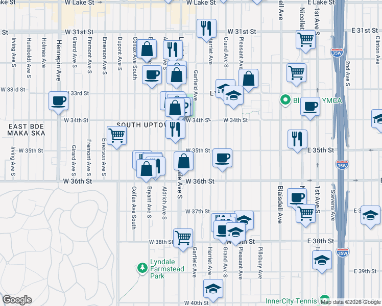 map of restaurants, bars, coffee shops, grocery stores, and more near 3439 Lyndale Avenue South in Minneapolis
