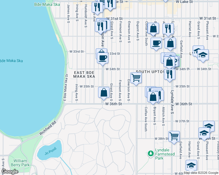 map of restaurants, bars, coffee shops, grocery stores, and more near 3441 Girard Avenue South in Minneapolis