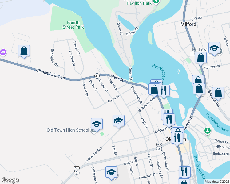 map of restaurants, bars, coffee shops, grocery stores, and more near 20 Lloyd Lane in Old Town