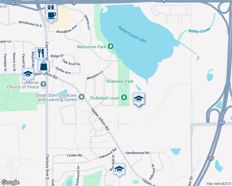 map of restaurants, bars, coffee shops, grocery stores, and more near 601 Hattie Lane in Saint Paul