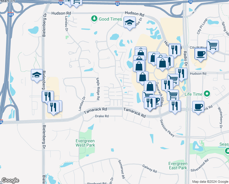 map of restaurants, bars, coffee shops, grocery stores, and more near N Street in Woodbury