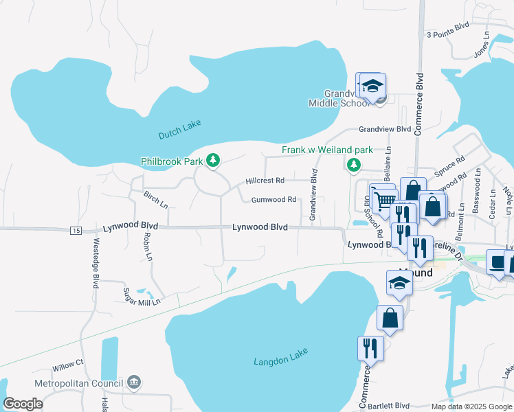 map of restaurants, bars, coffee shops, grocery stores, and more near 5977 Gumwood Road in Mound