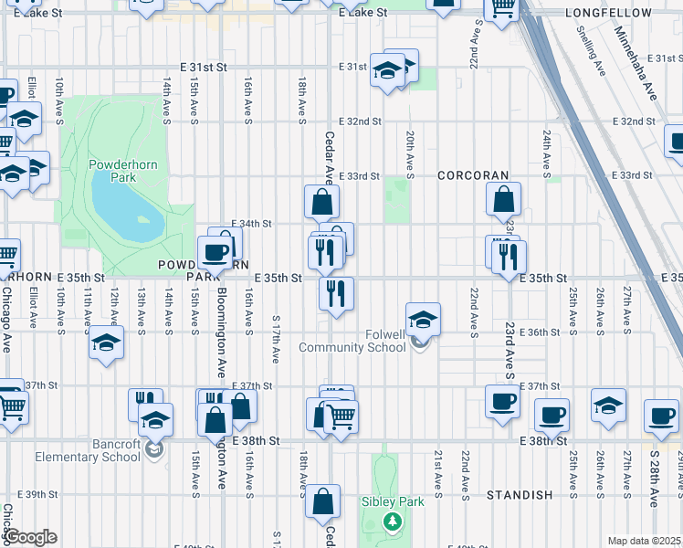 map of restaurants, bars, coffee shops, grocery stores, and more near in Minneapolis