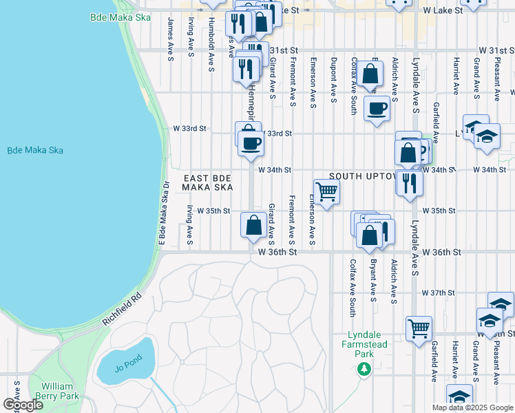 map of restaurants, bars, coffee shops, grocery stores, and more near in Minneapolis