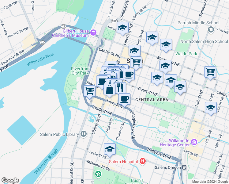 map of restaurants, bars, coffee shops, grocery stores, and more near 498 State Street in Salem
