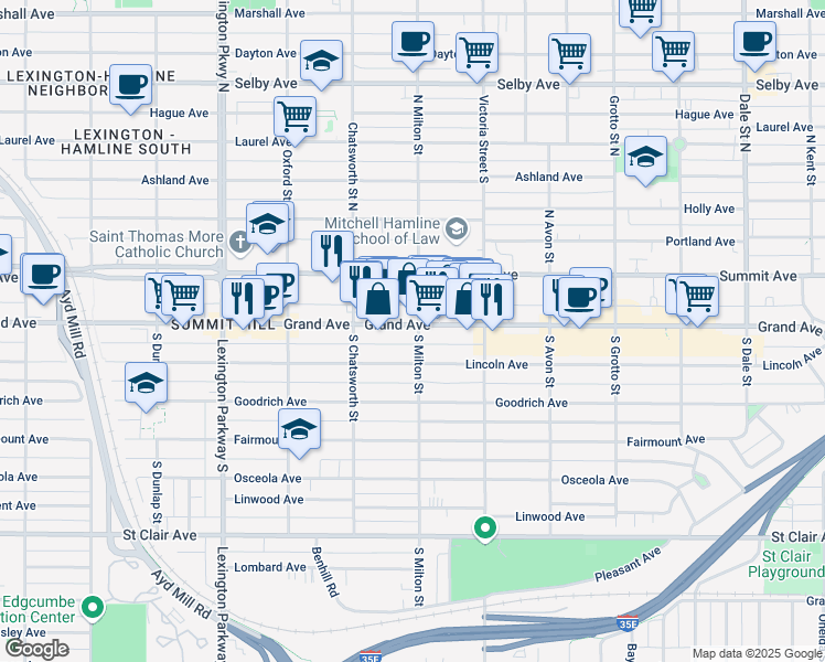 map of restaurants, bars, coffee shops, grocery stores, and more near in Saint Paul