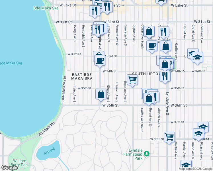 map of restaurants, bars, coffee shops, grocery stores, and more near 3441 Girard Avenue South in Minneapolis