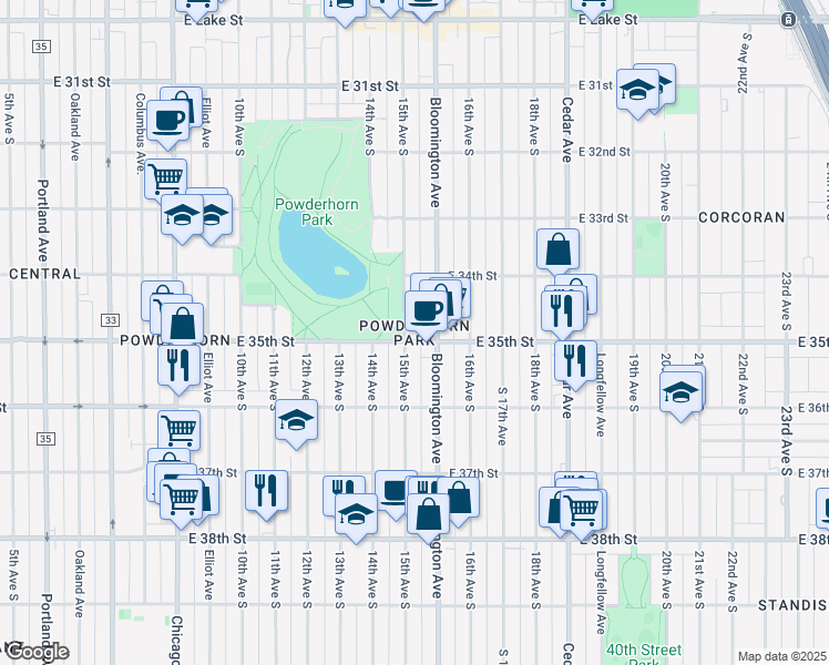 map of restaurants, bars, coffee shops, grocery stores, and more near in Minneapolis