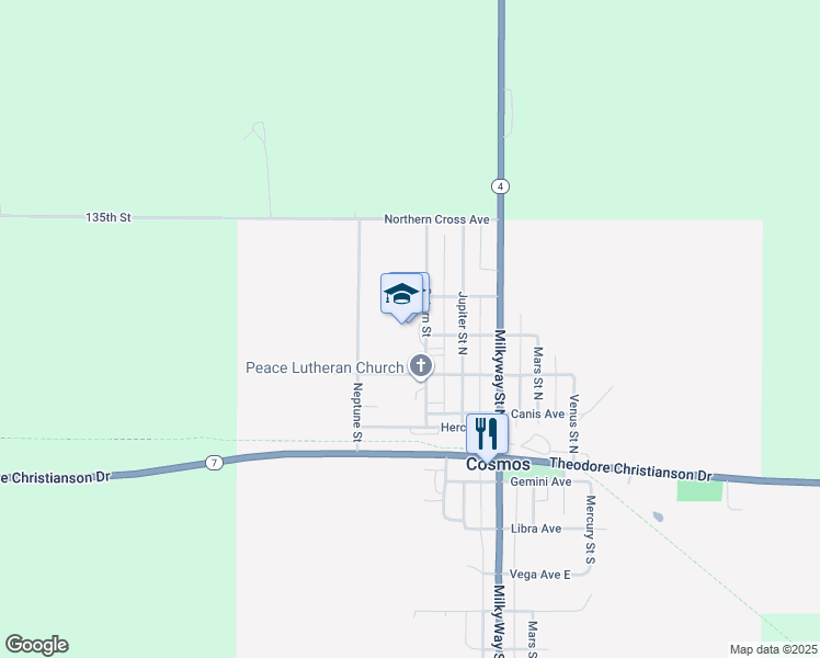 map of restaurants, bars, coffee shops, grocery stores, and more near 320 Saturn Street in Cosmos