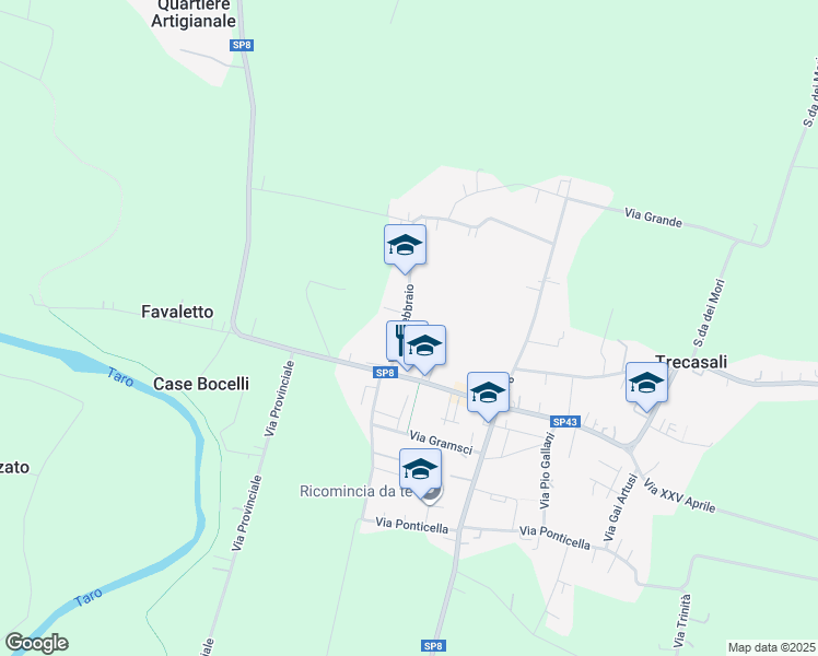 map of restaurants, bars, coffee shops, grocery stores, and more near 8 Via XI Febbraio in Trecasali