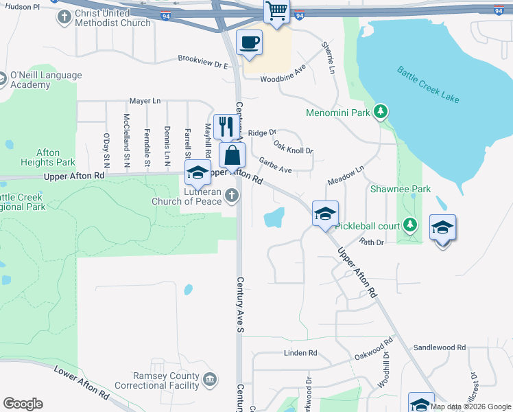 map of restaurants, bars, coffee shops, grocery stores, and more near 601 Willow Lane in Woodbury