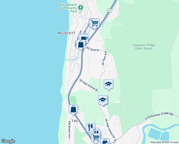 map of restaurants, bars, coffee shops, grocery stores, and more near 3710 Southeast Dune Avenue in Lincoln City