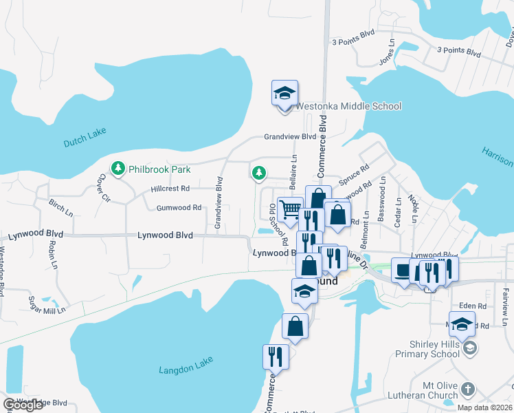 map of restaurants, bars, coffee shops, grocery stores, and more near 5826 Lynwood Boulevard in Mound