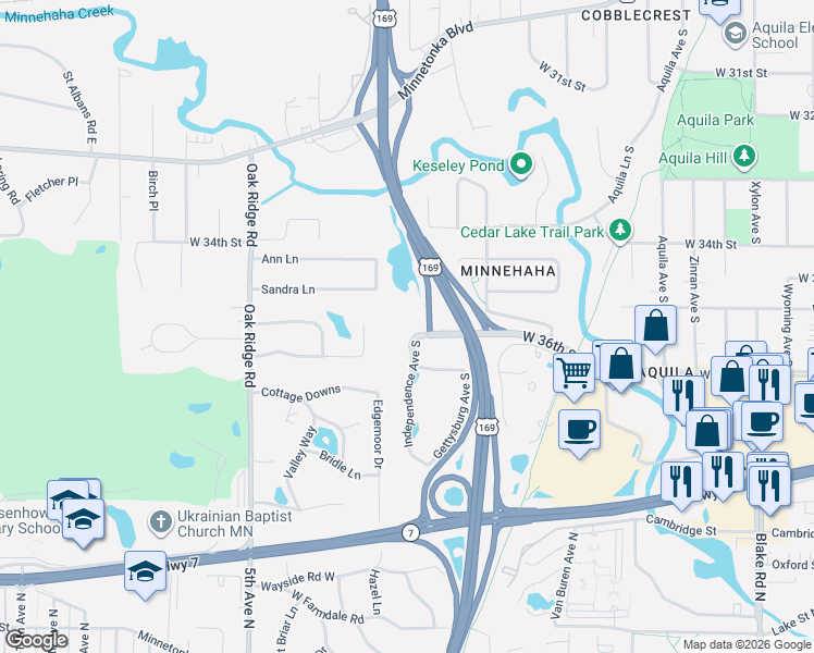 map of restaurants, bars, coffee shops, grocery stores, and more near in St. Louis Park