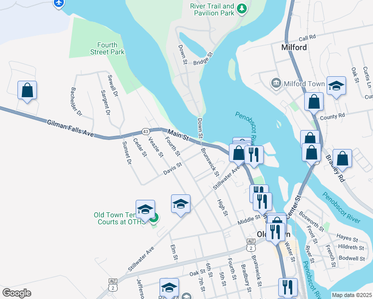 map of restaurants, bars, coffee shops, grocery stores, and more near 20 Lloyd Lane in Old Town