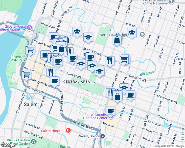 map of restaurants, bars, coffee shops, grocery stores, and more near in Salem