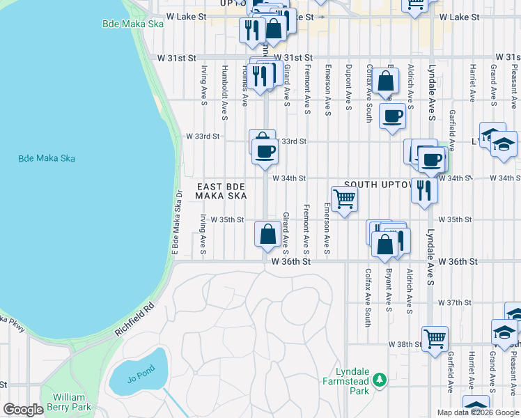 map of restaurants, bars, coffee shops, grocery stores, and more near in Minneapolis