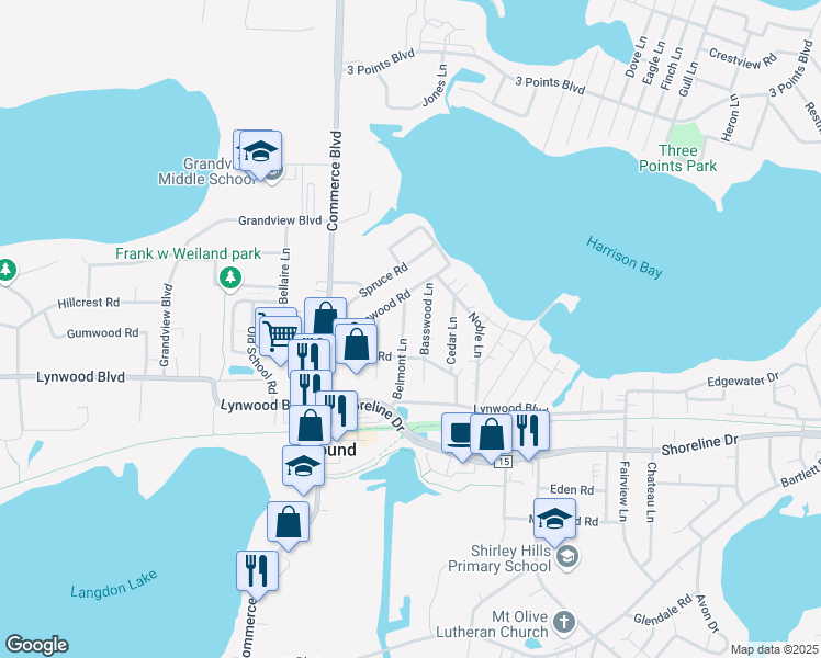 map of restaurants, bars, coffee shops, grocery stores, and more near 2128 Belmont Lane in Mound