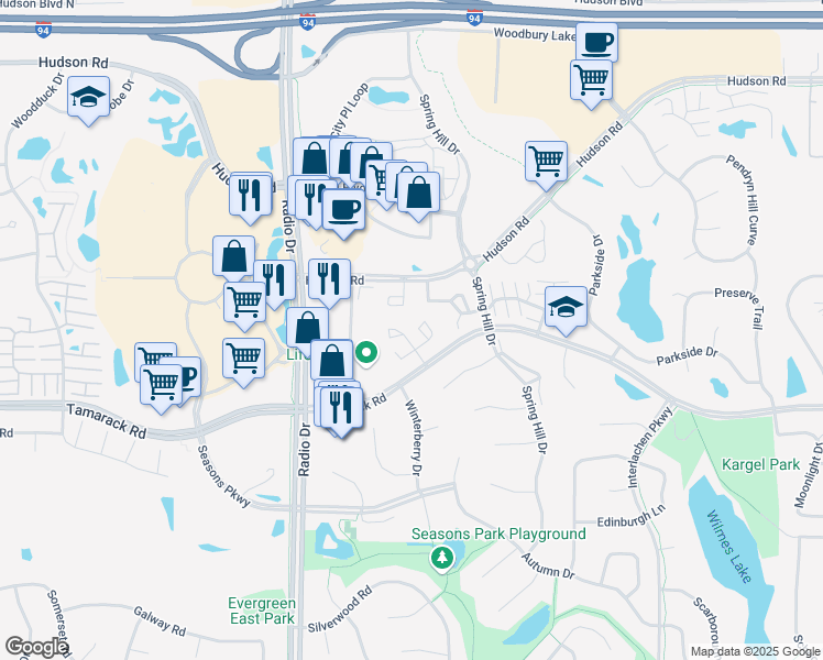 map of restaurants, bars, coffee shops, grocery stores, and more near 8762 Summer Wind Circle in Woodbury