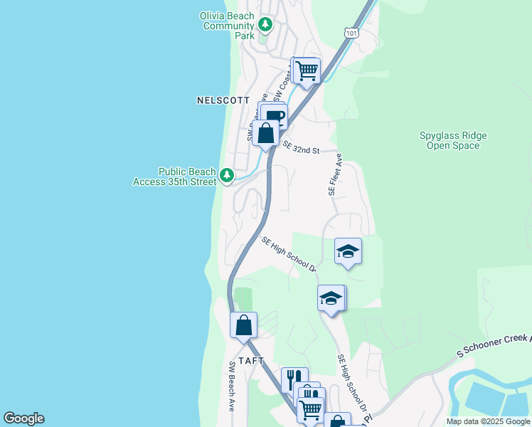 map of restaurants, bars, coffee shops, grocery stores, and more near 3657 Southeast Highway 101 in Lincoln City