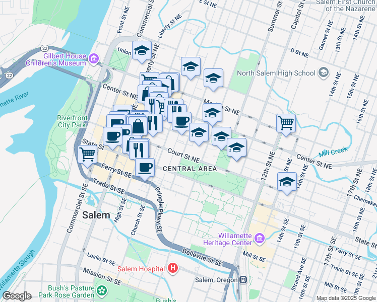 map of restaurants, bars, coffee shops, grocery stores, and more near in Salem