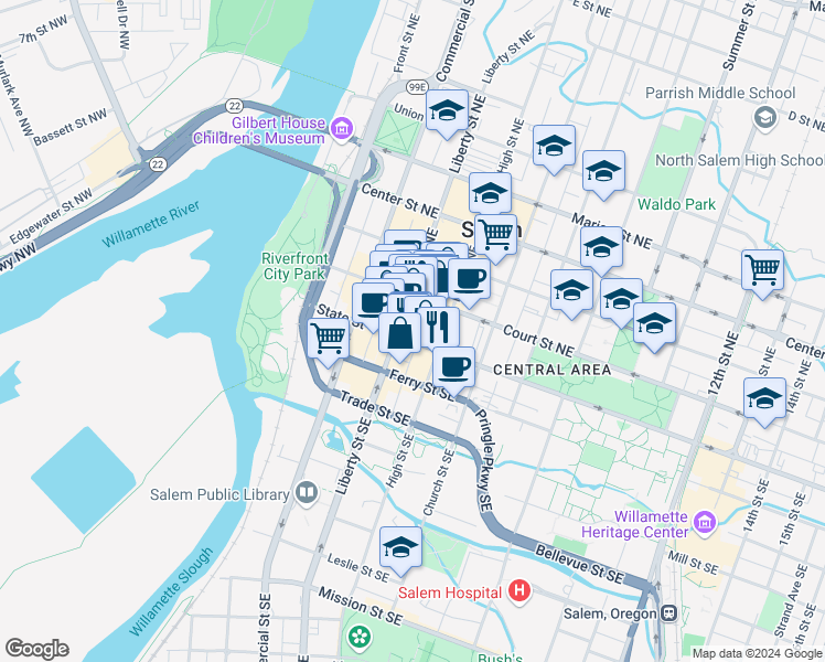 map of restaurants, bars, coffee shops, grocery stores, and more near 498 State Street in Salem