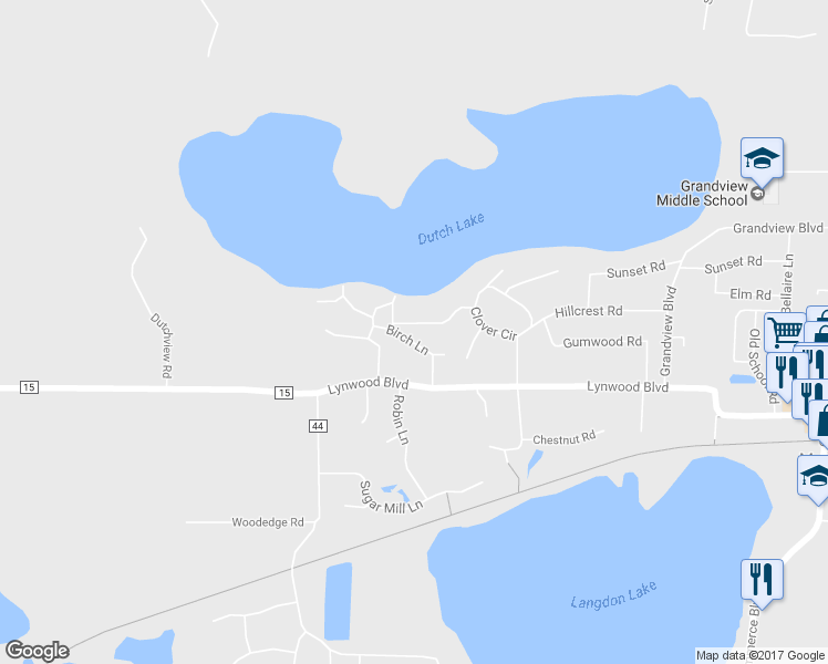 map of restaurants, bars, coffee shops, grocery stores, and more near 6242 Birch Lane in Mound