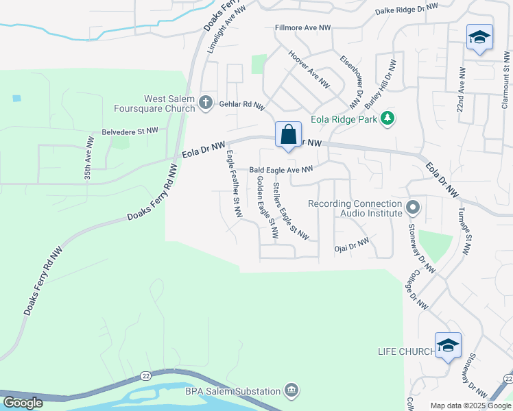 map of restaurants, bars, coffee shops, grocery stores, and more near 473 Golden Eagle Street Northwest in Salem