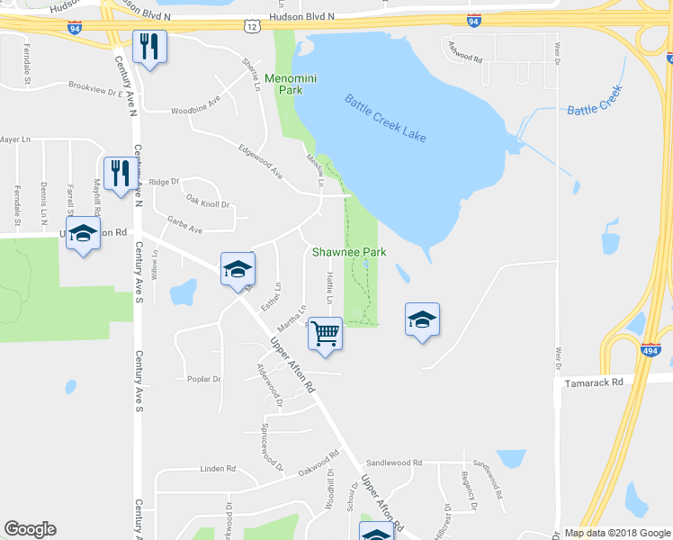 map of restaurants, bars, coffee shops, grocery stores, and more near 601 Hattie Lane in Saint Paul