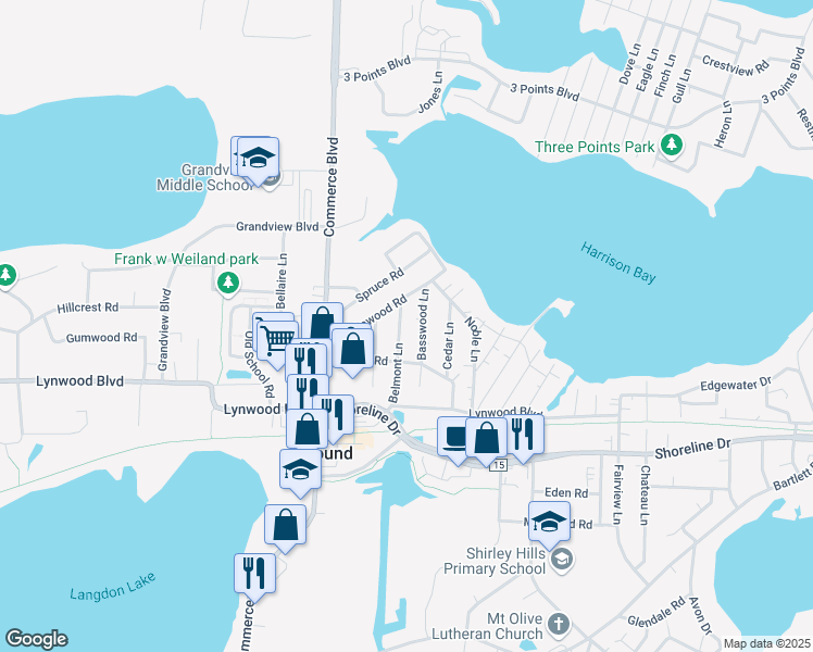 map of restaurants, bars, coffee shops, grocery stores, and more near 2128 Belmont Lane in Mound