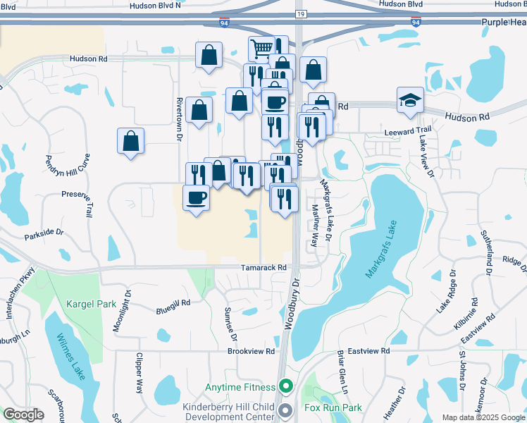 map of restaurants, bars, coffee shops, grocery stores, and more near 449 Commerce Drive in Woodbury