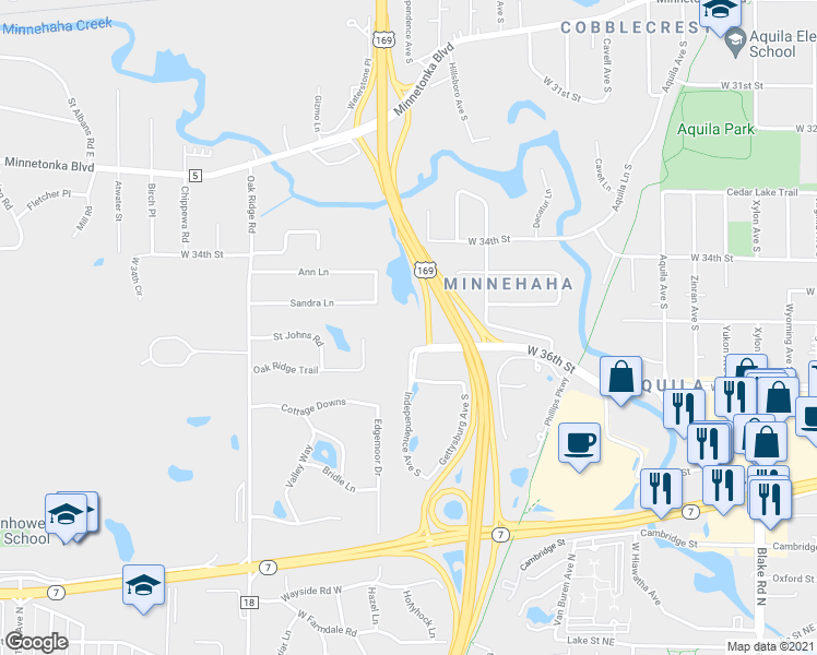 map of restaurants, bars, coffee shops, grocery stores, and more near in St. Louis Park