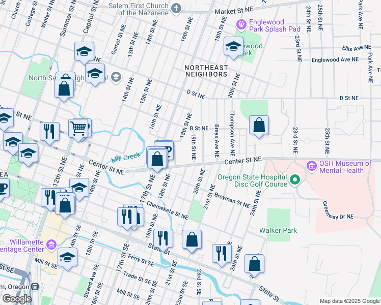 map of restaurants, bars, coffee shops, grocery stores, and more near in Salem