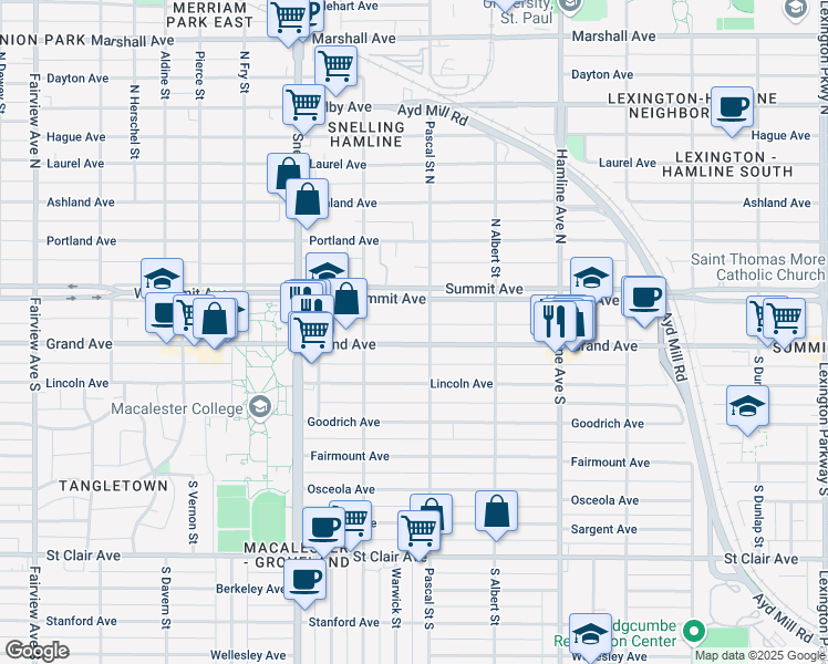 map of restaurants, bars, coffee shops, grocery stores, and more near in Saint Paul
