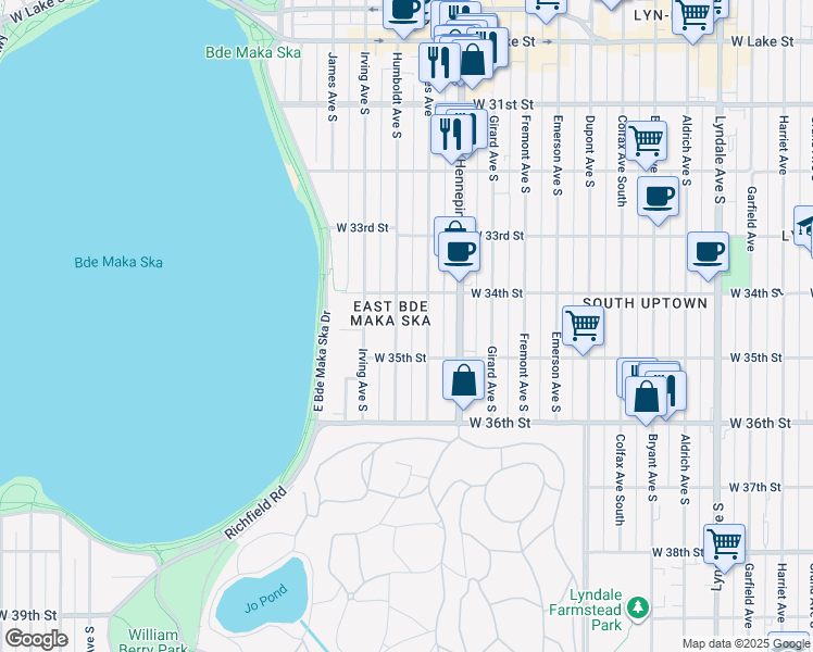 map of restaurants, bars, coffee shops, grocery stores, and more near in Minneapolis