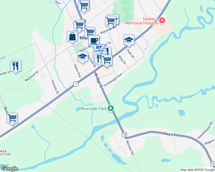 map of restaurants, bars, coffee shops, grocery stores, and more near 10 Connaught Avenue in Wilmot