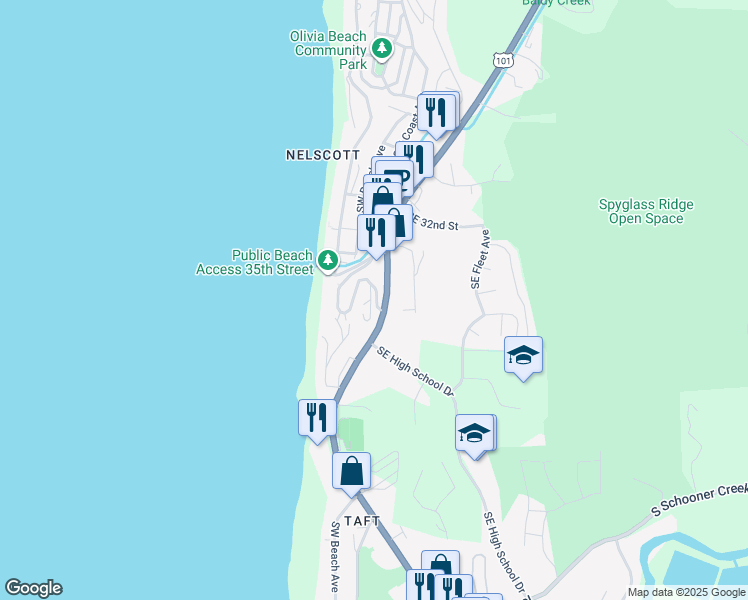 map of restaurants, bars, coffee shops, grocery stores, and more near 3657-3849 Southeast Highway 101 in Lincoln City