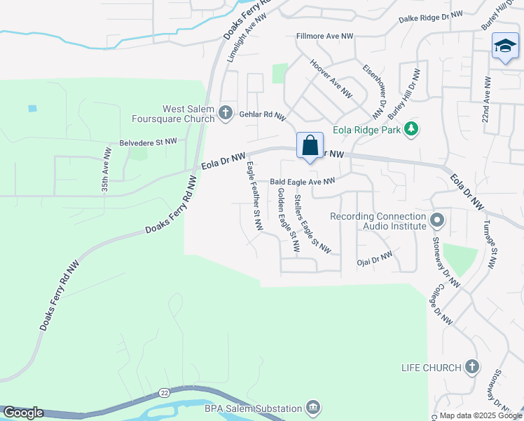 map of restaurants, bars, coffee shops, grocery stores, and more near 473 Golden Eagle Street Northwest in Salem