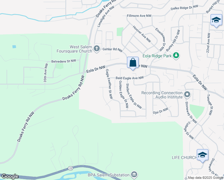 map of restaurants, bars, coffee shops, grocery stores, and more near 473 Golden Eagle Street Northwest in Salem