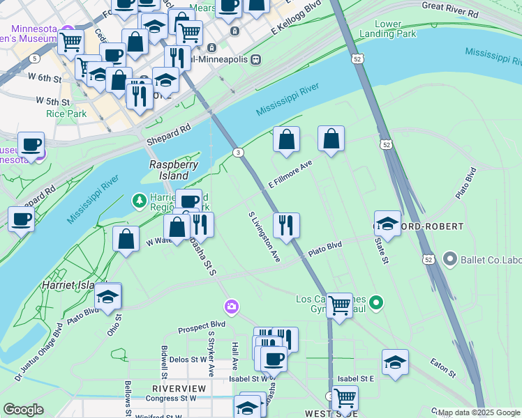 map of restaurants, bars, coffee shops, grocery stores, and more near 60 South Livingston Avenue in Saint Paul