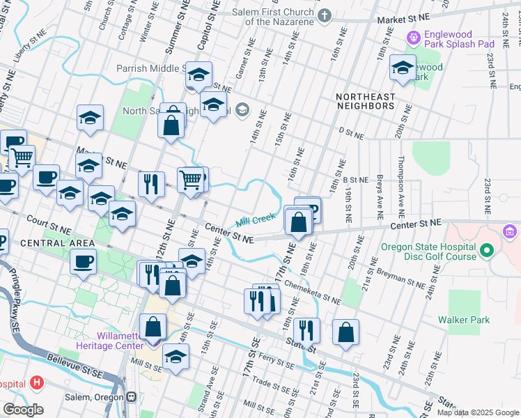 map of restaurants, bars, coffee shops, grocery stores, and more near 520 15th Street Northeast in Salem