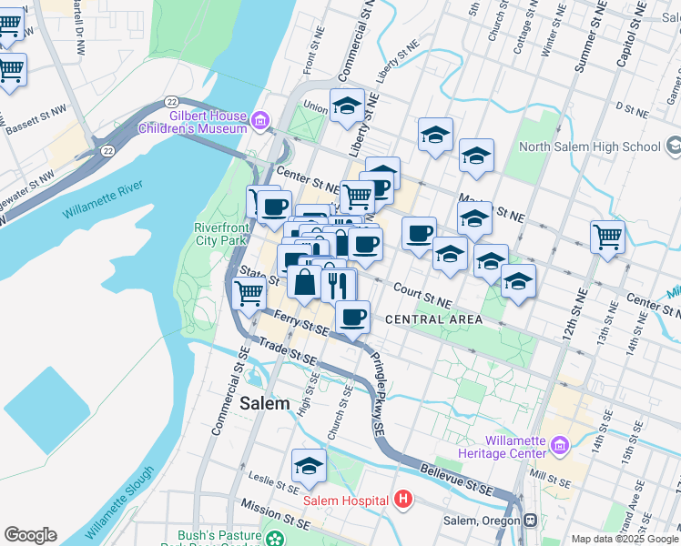 map of restaurants, bars, coffee shops, grocery stores, and more near 498 State Street in Salem