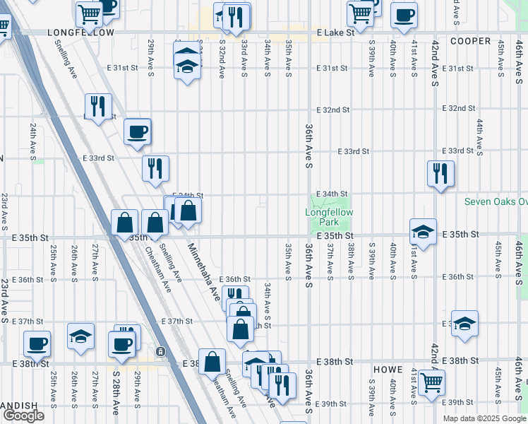 map of restaurants, bars, coffee shops, grocery stores, and more near in Minneapolis