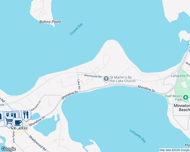 map of restaurants, bars, coffee shops, grocery stores, and more near 2900 Westwood Road in Wayzata