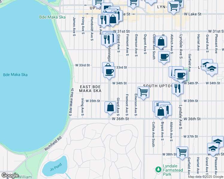 map of restaurants, bars, coffee shops, grocery stores, and more near in Minneapolis