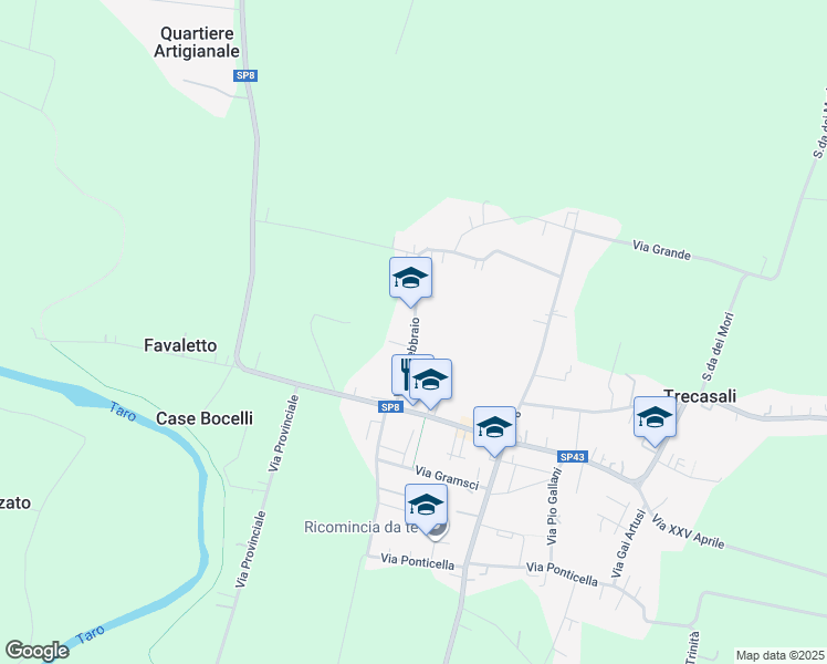 map of restaurants, bars, coffee shops, grocery stores, and more near 8 Via XI Febbraio in Trecasali